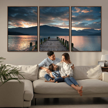 20442-MGV-CV-36X24-Lakeside Sunset Dock Wall Art – Peaceful Mountain Lake Canvas Print, Serene Nature Landscape Decor for Living Room, Bedroom or