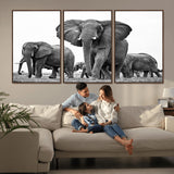91685-MGV-CV-36X24-Elephant Herd Wall Art – Black and White Safari Canvas Print, African Wildlife Photography Decor for Living Room, Office or