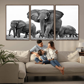 91685-MGV-CV-36X24-Elephant Herd Wall Art – Black and White Safari Canvas Print, African Wildlife Photography Decor for Living Room, Office or