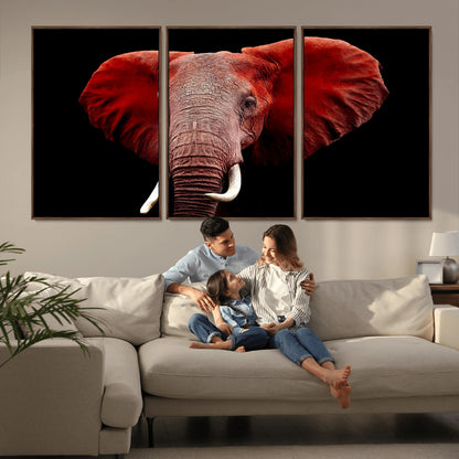 14788-MGV-CV-36X24-Red Elephant Wall Art – Bold Wildlife Canvas Print, African Safari Animal Decor for Living Room, Bedroom or Office