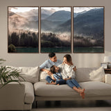 61116-MGV-CV-36X24-Misty Mountain Lake Wall Art – Tranquil Foggy Forest and Lake Canvas Print, Scenic Nature Landscape Decor for Living Room or