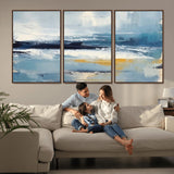 19746-MGV-CV-36X24-Abstract Ocean Wall Art – Modern Coastal Canvas Print with Blue, White and Gold Textures, Contemporary Seascape Painting for