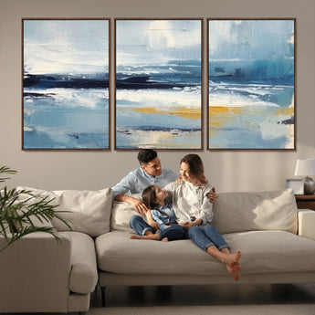 19746-MGV-CV-36X24-Abstract Ocean Wall Art – Modern Coastal Canvas Print with Blue, White and Gold Textures, Contemporary Seascape Painting for