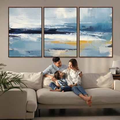 19746-MGV-CV-36X24-Abstract Ocean Wall Art – Modern Coastal Canvas Print with Blue, White and Gold Textures, Contemporary Seascape Painting for