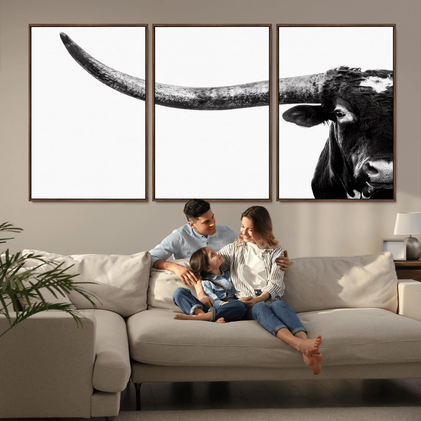 31699-MGV-CV-36X24-Longhorn Wall Art – Black and White Texas Longhorn Cow Canvas Print, Rustic Western Farmhouse Artwork for Living Room, Bedroom or