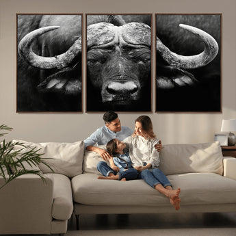 75273-MGV-CV-36X24-Buffalo Wall Art – Black and White African Buffalo Canvas Print, Rustic Wildlife Animal Artwork for Farmhouse, Living Room,