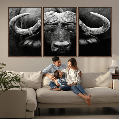 75273-MGV-CV-36X24-Buffalo Wall Art – Black and White African Buffalo Canvas Print, Rustic Wildlife Animal Artwork for Farmhouse, Living Room,