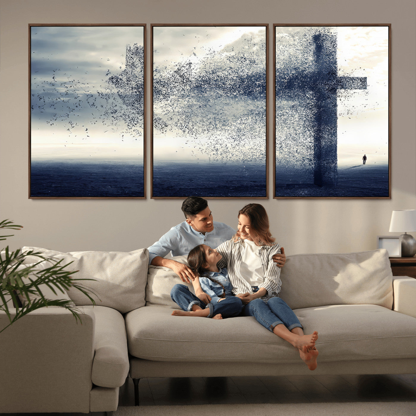 55718-MGV-CV-36X24-Surreal Cross Wall Art – Spiritual Faith Canvas Print, Abstract Christian Artwork with Modern Religious Symbol for Living Room,