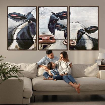 28934-MGV-CV-36X24-Farmhouse Cow Wall Art – Rustic Black and White Dairy Cattle Canvas Print, Country Barn Animal Painting for Kitchen, Living Room