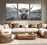 52903-MGV-CV-36X24-Highland Cow Wall Art – Black and White Canvas Print Rustic Cattle Portrait, Farmhouse Country Decor for Living Room, Office,