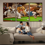 34228-MGV-CV-36X24-Dogs Playing Pool Wall Art Canvas Print, Framed Funny Dog Art Picture Print, Dog Perfect Game Room Decor Artwork