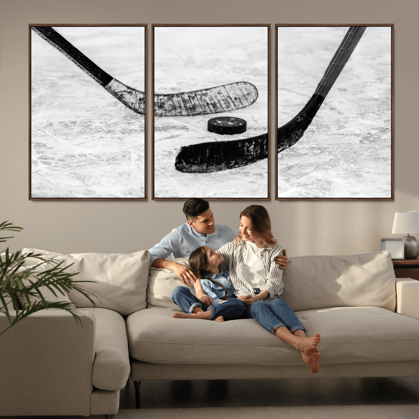 82900-MGV-CV-36X24-Hockey Wall Art – Black and White Canvas Print Ice Rink Sticks Puck Sports Photography, Modern Decor for Game Room, Man Cave,