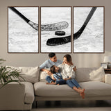 82900-MGV-CV-36X24-Hockey Wall Art – Black and White Canvas Print Ice Rink Sticks Puck Sports Photography, Modern Decor for Game Room, Man Cave,