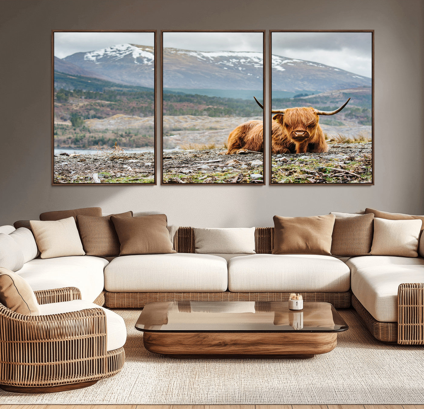 80252-MGV-CV-36X24-Scottish Cow Wall Art Canvas Print, Framed Highland Cow Art Picture Print, Highland Cattle Perfect Rustic Farmhouse Decor Artwork