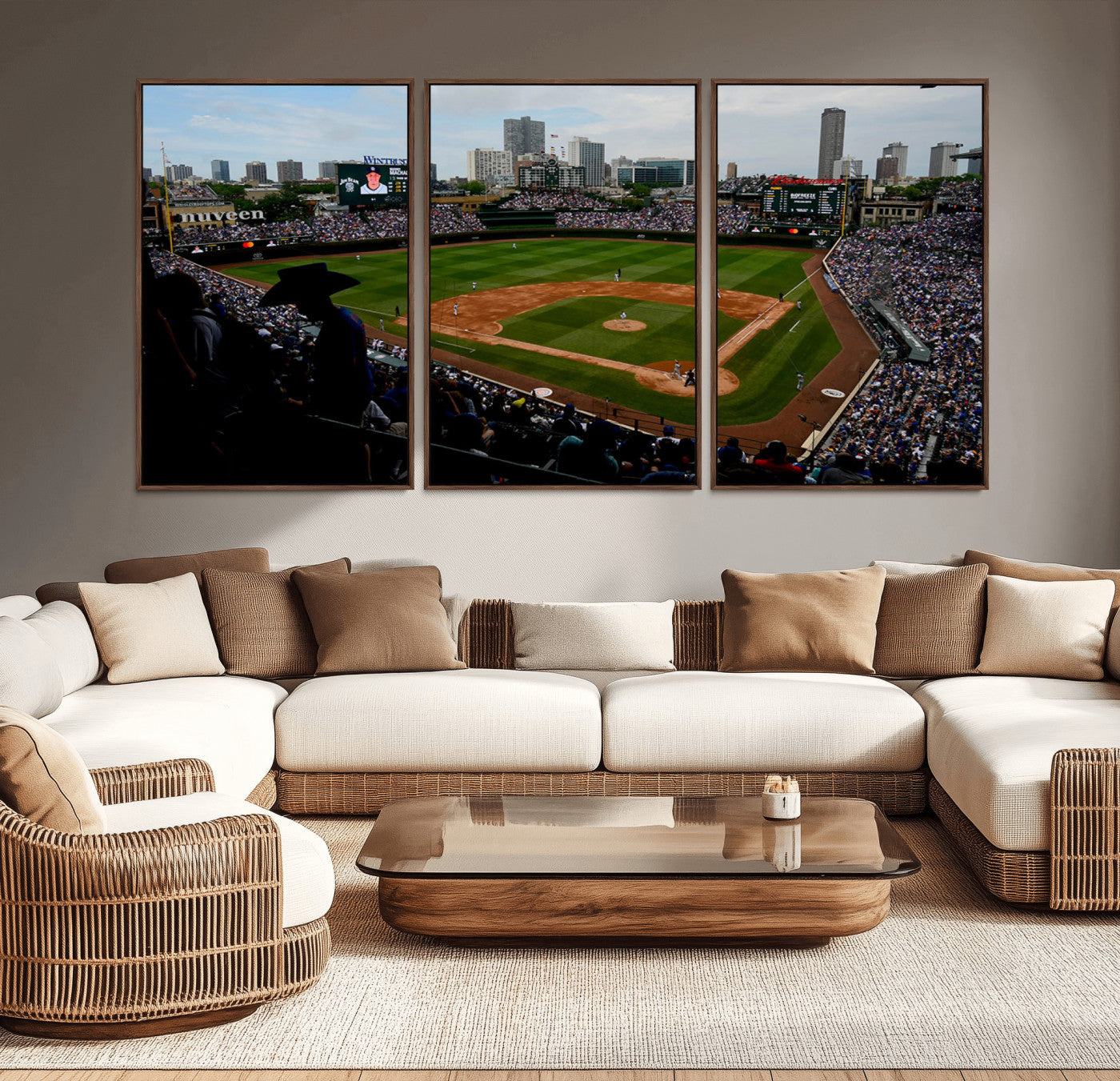 34859-MGV-CV-36X24-Wrigley Field Wall Art Canvas Print, Framed Chicago Cubs Stadium Art Picture Print, Wrigley Stadium Field Perfect Sport Room Decor