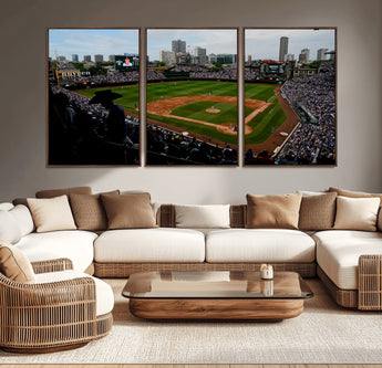 34859-MGV-CV-36X24-Wrigley Field Wall Art Canvas Print, Framed Chicago Cubs Stadium Art Picture Print, Wrigley Stadium Field Perfect Sport Room Decor