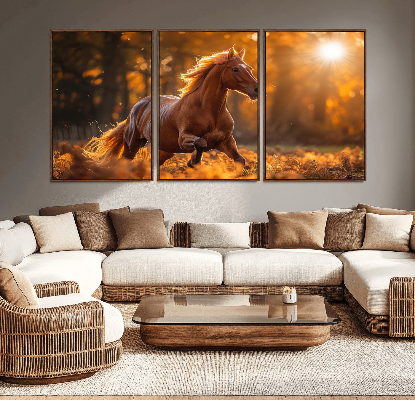 92144-MGV-CV-36X24-Sunset Horse Wall Art Canvas Print, Framed Horse Barn Art Picture Print, Majestic Horse Perfect Rustic Farmhouse Decor Artwork