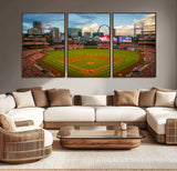 91908-MGV-CV-36X24-Baseball Stadium Wall Art – Canvas Print Game Day Field City Skyline Iconic Arch Scene Sports Photography, Decor for Game Room,