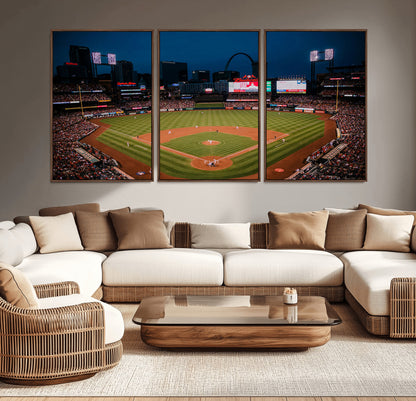 38612-MGV-CV-36X24-Busch Stadium Wall Art Canvas Print, Framed Missouri Stadium Art Picture Print, Busch Stadium Field Perfect Sports Room Decor