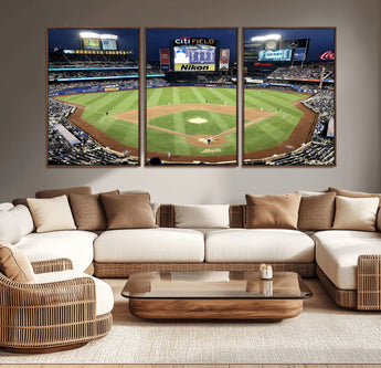 87666-MGV-CV-36X24-City Field Stadium Wall Art Canvas Print, Framed New York Stadium Art Picture Print, Citi Field Stadium Perfect Sport Room Decor