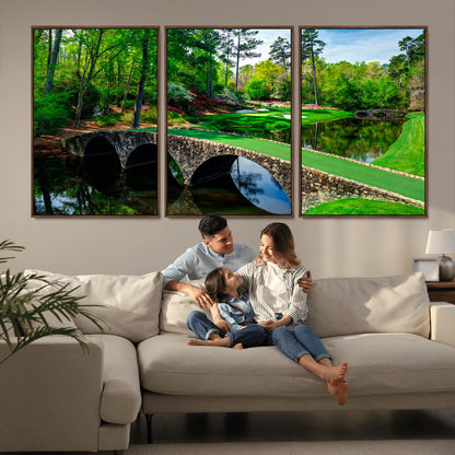 57655-MGV-CV-36X24-Golf Course Wall Art – Canvas Print Scenic Green Fairway Stone Bridge Water Reflection Landscape, Classic Sports Decor for Office,