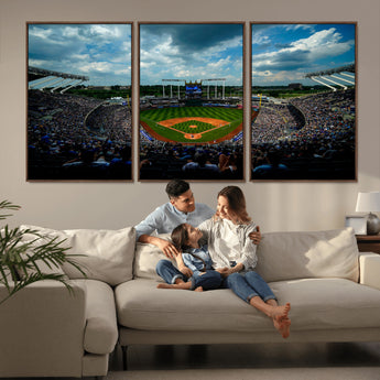 37127-MGV-CV-36X24-Kauffman Stadium Wall Art Canvas Print, Framed Kansas City Royals Field Art Picture Print, Baseball Stadium Perfect Sport Room