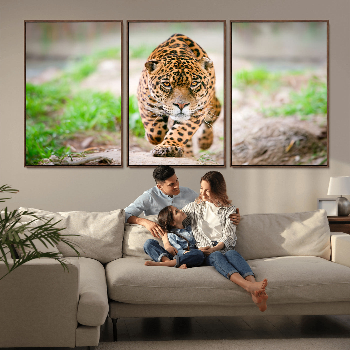 75066-MGV-CV-36X24-Leopard Wall Art Canvas Print, Framed Wild Animal Art Picture Print, Blue Eye Leopard Perfect Wild Minimal Decor Artwork