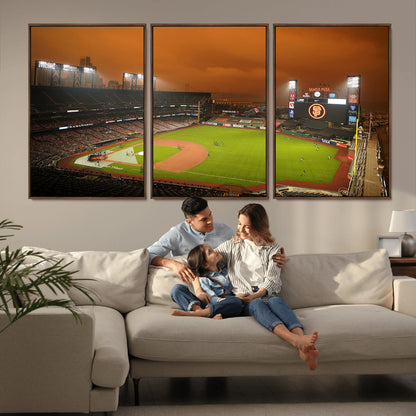 31315-MGV-CV-36X24-Oracle Park Stadium Wall Art Canvas Print, Framed California Stadium Art Picture Print, Oracle Park Field Perfect Sport Room Decor