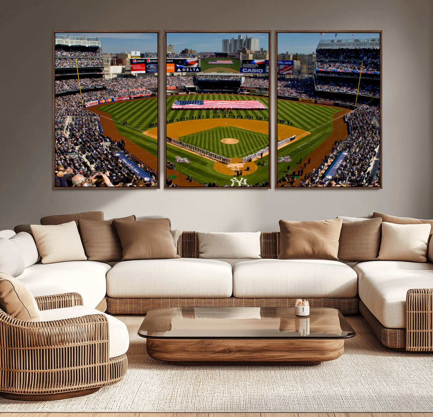 20879-MGV-CV-36X24-Yankee Stadium Wall Art Canvas Print, Framed New York Stadium Art Picture Print, Yankee Field Perfect Sport Room Decor Artwork