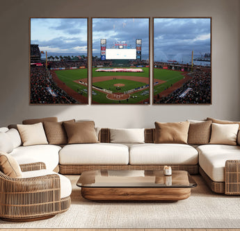 44631-MGV-CV-36X24-Oracle Park Stadium Wall Art Canvas Print, Framed San Francisco Giants Art Picture Print, Giants Stadium Field Perfect Sports Room