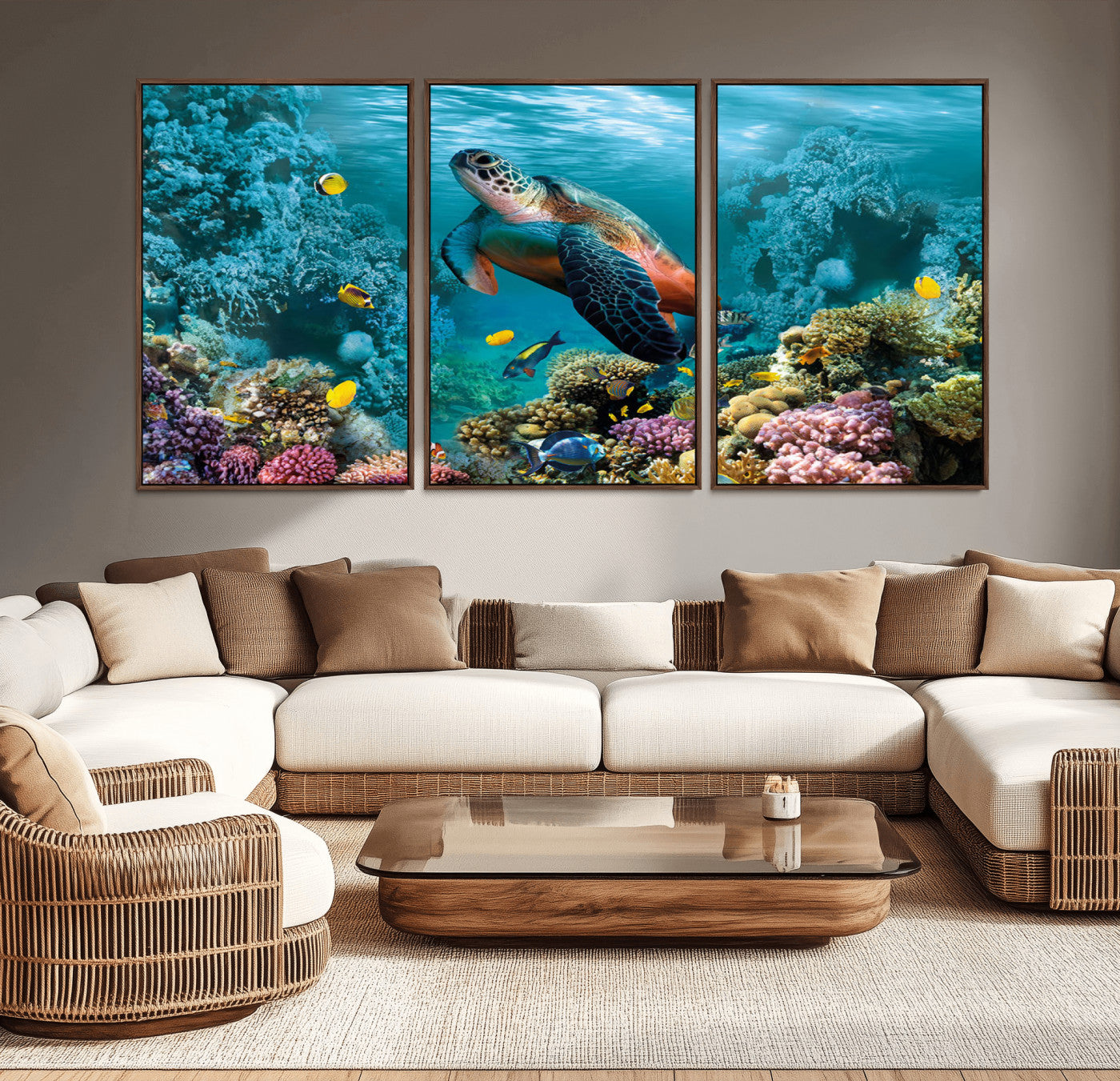 38661-MGV-CV-36X24-Sea Turtle Wall Art Canvas Print, Framed Ocean Wildlife Art Picture Print, Turtle Perfect Coastal Nature Decor Artwork