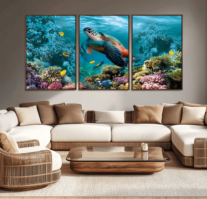 38661-MGV-CV-36X24-Sea Turtle Wall Art Canvas Print, Framed Ocean Wildlife Art Picture Print, Turtle Perfect Coastal Nature Decor Artwork