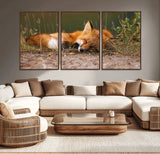 25085-MGV-CV-36X24-Sleeping Fox Wall Art Canvas Print, Framed Rustic Fox Art Picture Print, Wildlife Animal Perfect Rustic Farmhouse Decor Artwork