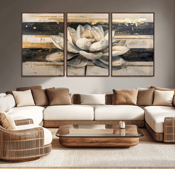 18807-MGV-CV-36X24-Lotus Flower Wall Art Canvas Print, Framed Abstract Lotus Art Picture Print, White Lotus Flower Perfect Abstract Floral Decor