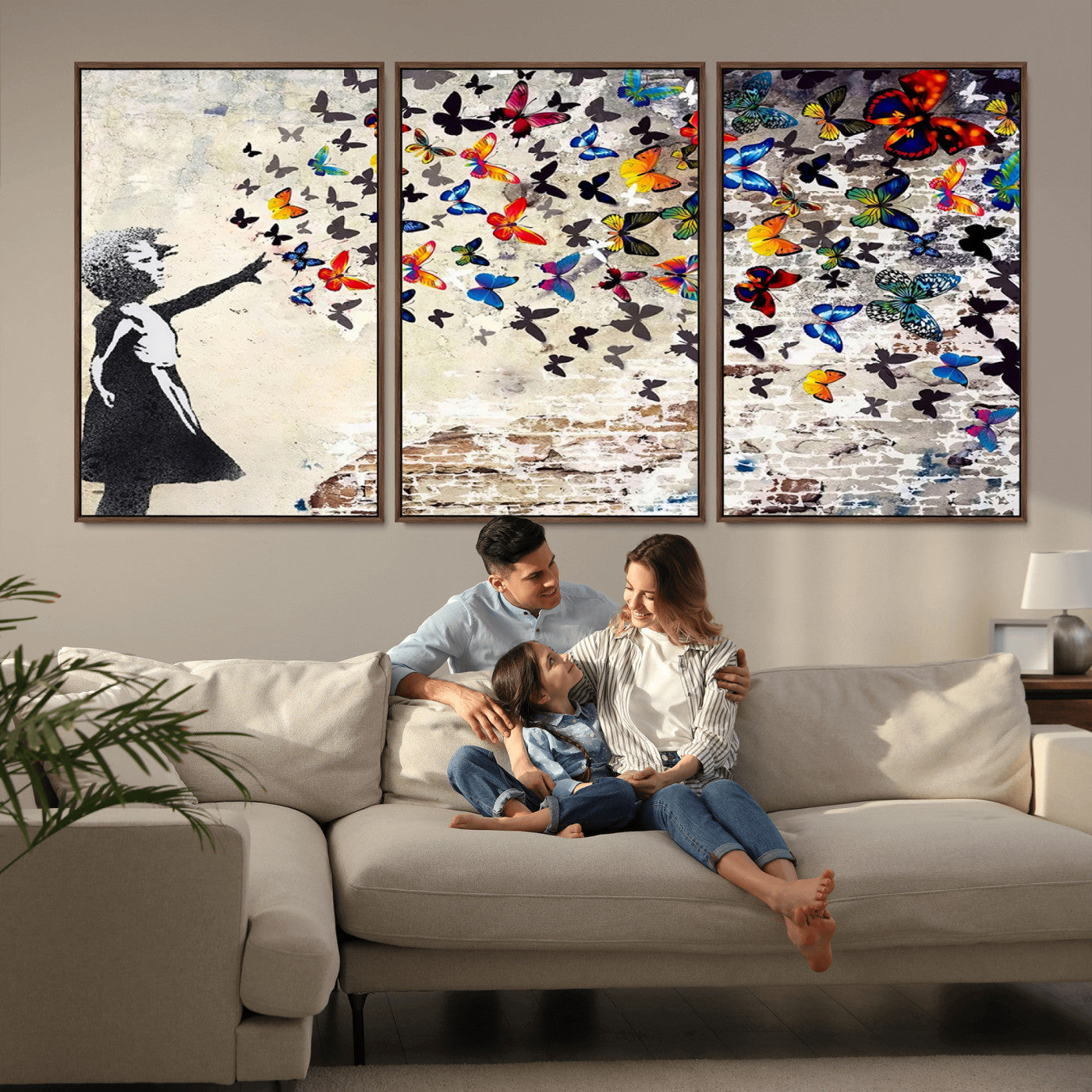 97895-MGV-CV-36X24-Girl with Butterflies Wall Art – Colorful Street Art Style Canvas Print, Modern Graffiti-Inspired Butterfly Artwork for Living