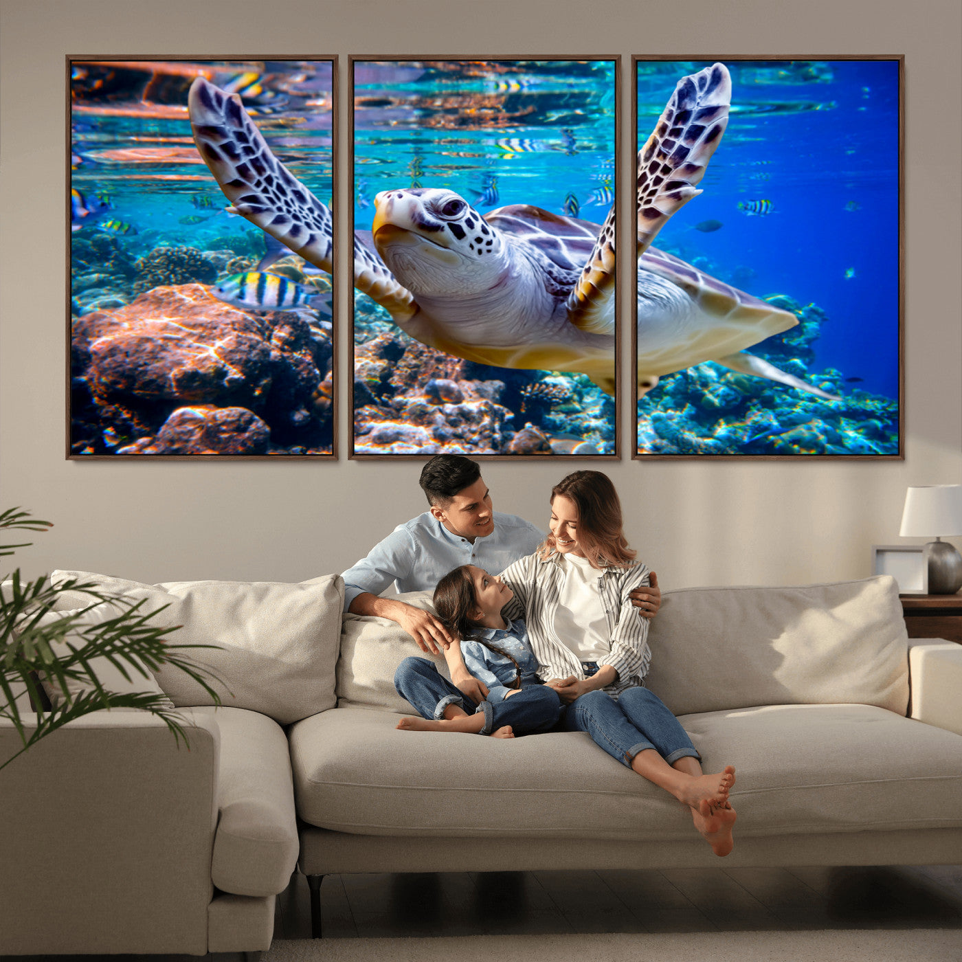 12683-MGV-CV-36X24-Sea Turtle Wall Art – Graceful Ocean Canvas Print with Coral Reef and Tropical Fish, Coastal Marine Life Decor for Beach House,