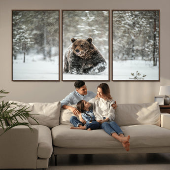 43350-MGV-CV-36X24-Wild Bear in Snow Wall Art – Majestic Wildlife Photography Print, Winter Forest Nature Decor for Cabin, Lodge, Rustic Home,