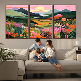 99638-MGV-CV-36X24-Sunset Meadow Wall Art – Panoramic Mountain Landscape with Wildflowers Canvas Print, Vibrant Nature Decor for Living Room, Bedroom