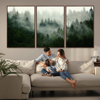167720496-MGV-CV-36X24-Misty Forest Wall Art – Serene Evergreen Trees Canvas Print, Foggy Mountain Nature Landscape Decor for Bedroom, Living Room or