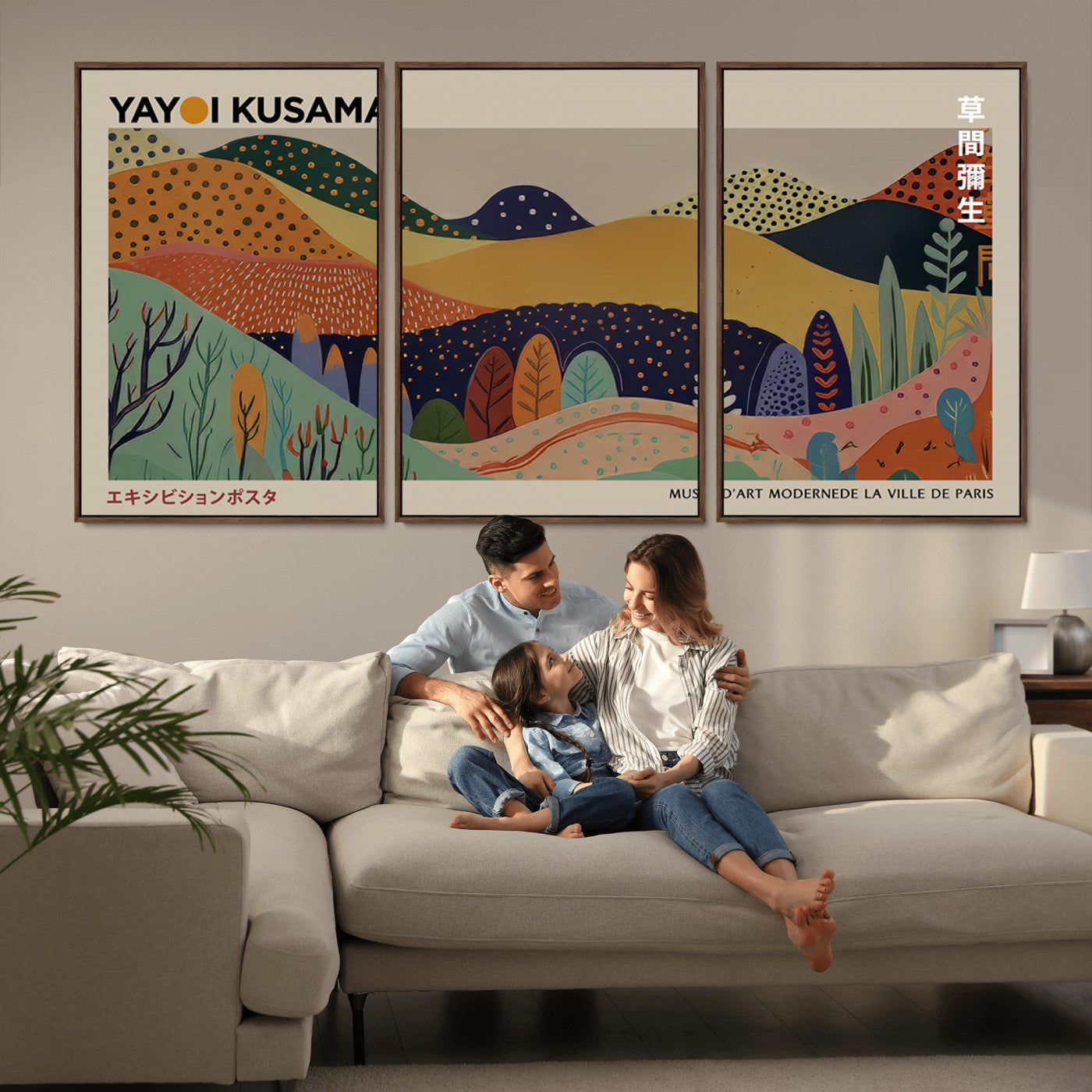 11242-MGV-CV-36X24-Kusama Wall Art – Abstract Colorful Hills Canvas Print, Modern Japanese Inspired Landscape Poster for Living Room, Office or