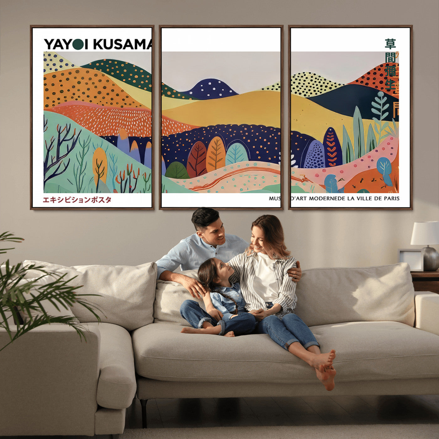 66936-MGV-CV-36X24-Kusama Wall Art – Vibrant Abstract Hills Canvas Print, Japanese Modern Landscape Poster for Living Room, Office, Studio or