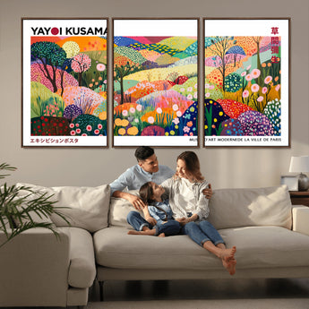 75201-MGV-CV-36X24-Yayoi Kusama Floral Wall Art – Vibrant Abstract Landscape Canvas Print, Modern Pop Art Poster for Living Room, Bedroom, or Gallery