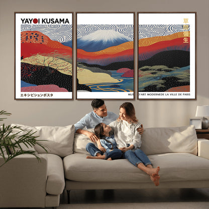 14839-MGV-CV-36X24-Yayoi Kusama Wall Art – Panoramic Mountain & River Canvas Print, Modern Abstract Japanese Landscape Decor for Living Room or