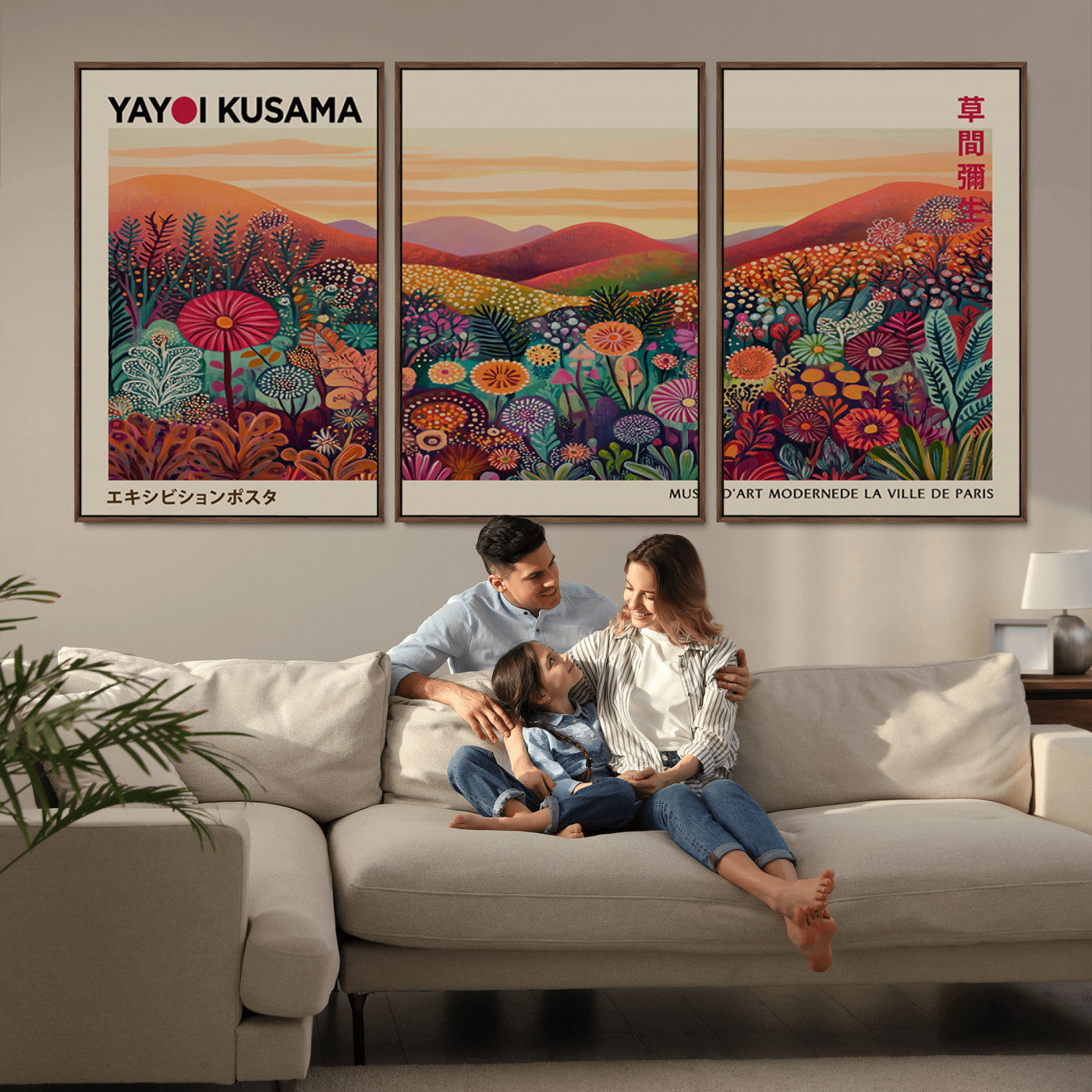 66096-MGV-CV-36X24-Yayoi Kusama Wall Art – Sunset Floral Landscape Canvas Print, Vibrant Flower Garden Panorama for Living Room, Bedroom or Office