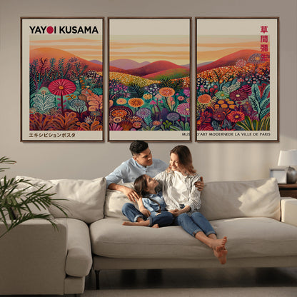 66096-MGV-CV-36X24-Yayoi Kusama Wall Art – Sunset Floral Landscape Canvas Print, Vibrant Flower Garden Panorama for Living Room, Bedroom or Office