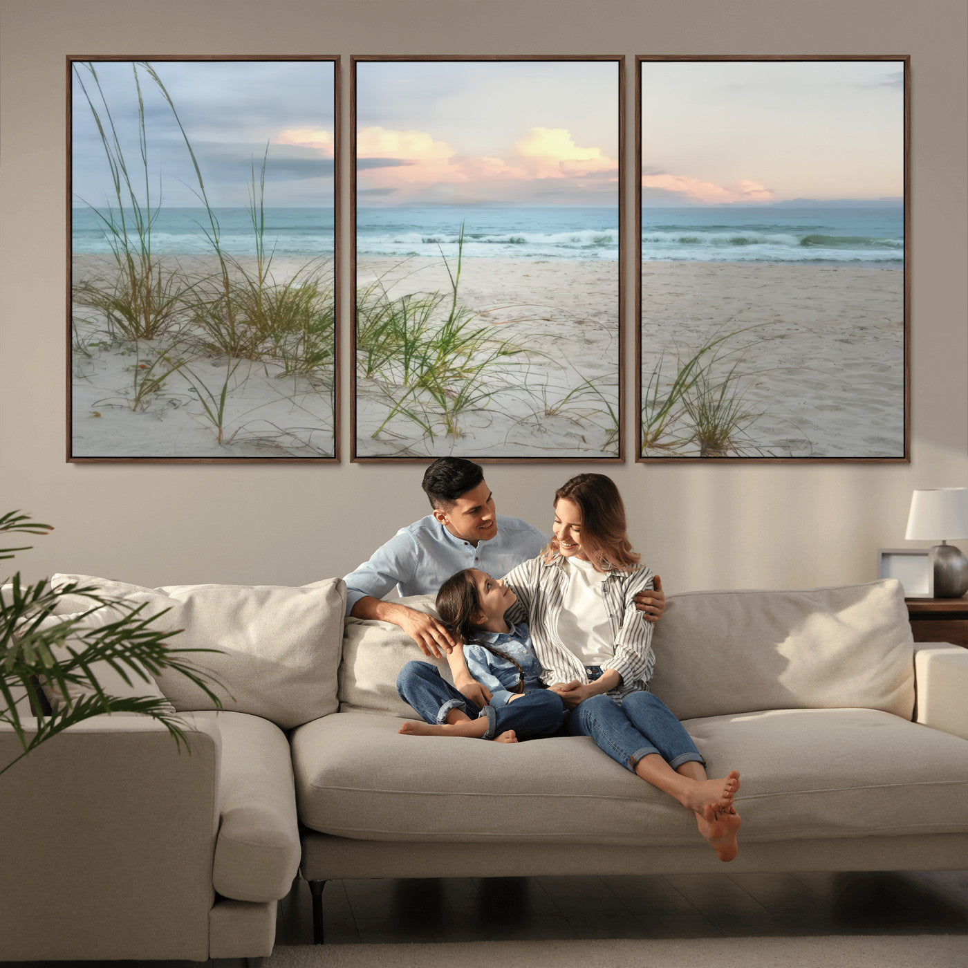 Test1001-MGV-CV-36X24-Coastal Beach Wall Art – Panoramic Ocean Waves and Sandy Dunes Canvas Print, Serene Seascape with Sea Oats for Relaxing Home or