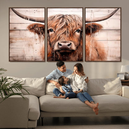 93730-MGV-CV-36X24-Scottish Cow Wall Art Canvas Print, Framed Longhorn Cow Art Picture Print, Highland Cattle Perfect Rustic Farmhouse Decor Artwork