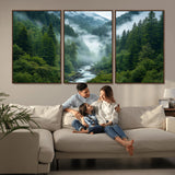 69453-MGV-CV-36X24-Mountain Forest Wall Art – Misty River and Evergreen Landscape Canvas Print, Nature Photography Poster for Living Room, Bedroom,