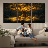 59580-MGV-CV-36X24-Glowing Tree Wall Art – Golden Fantasy Nature Canvas Print, Mystical Illuminated Tree Painting Poster for Living Room, Bedroom,