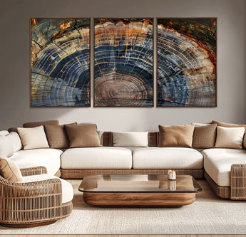 16193-MGV-CV-36X24-Tree Ring Wall Art – Abstract Wood Grain Canvas Print, Rustic Nature Texture Artwork Poster for Living Room, Bedroom, Office,